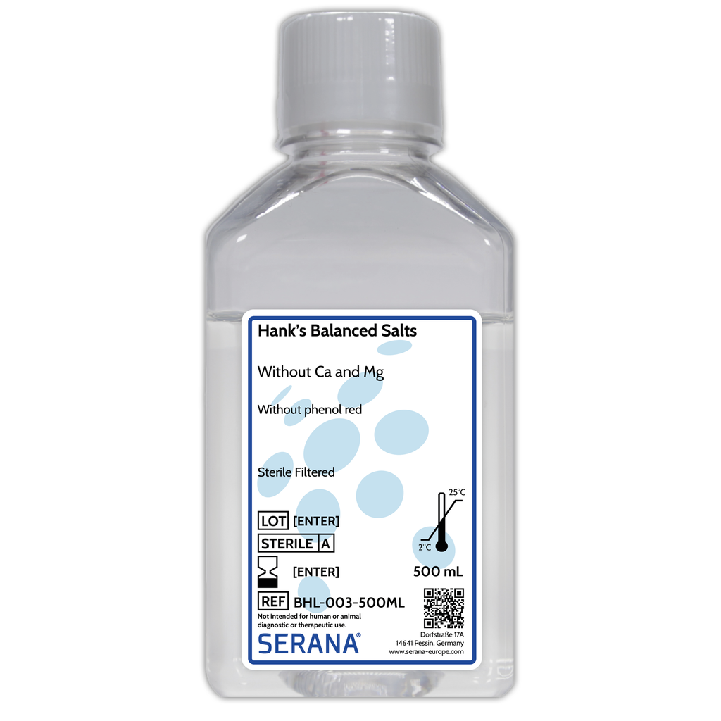 Hank's Balanced Salts Solution, Sterile Filtered, 500 ml