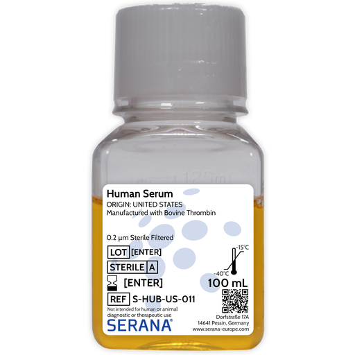[S-HUB-US-011] Human Serum, Male AB, Plasma Derived, Sterile Filtered, 100 ml
