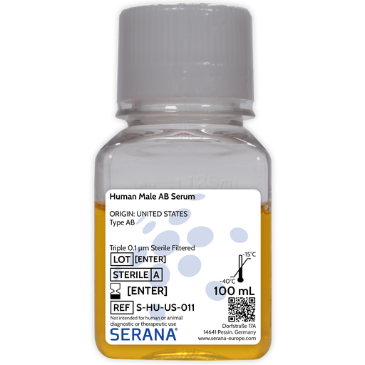[S-HU-US-011] Human Serum, Male AB, Sterile Filtered, 100 ml