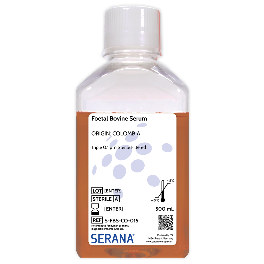 Fetal Bovine Serum, Colombia, Sterile Filtered, 500 ml