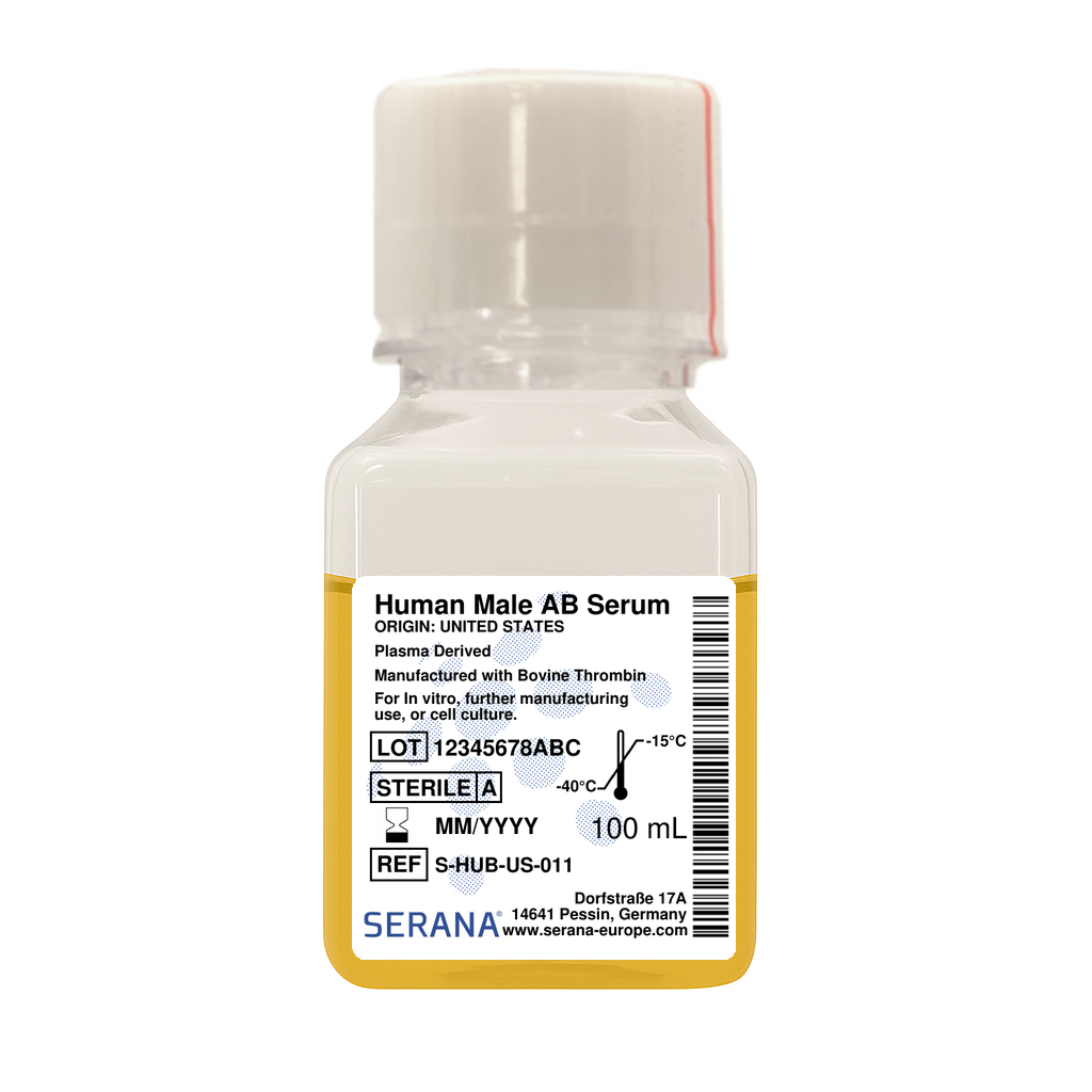 Human Serum, Male AB, Plasma Derived, Sterile Filtered, 100 ml