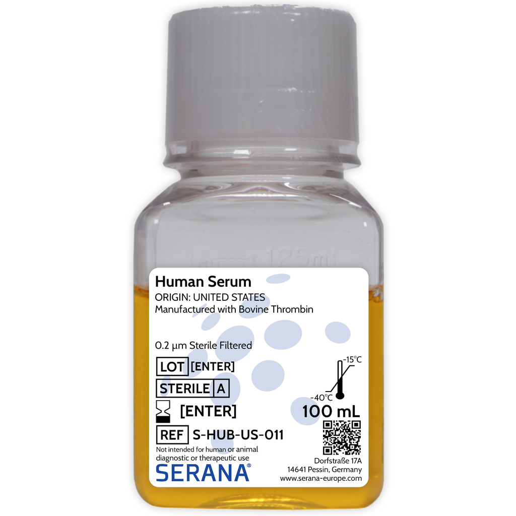Human Serum, Male AB, Plasma Derived, Sterile Filtered, 100 ml
