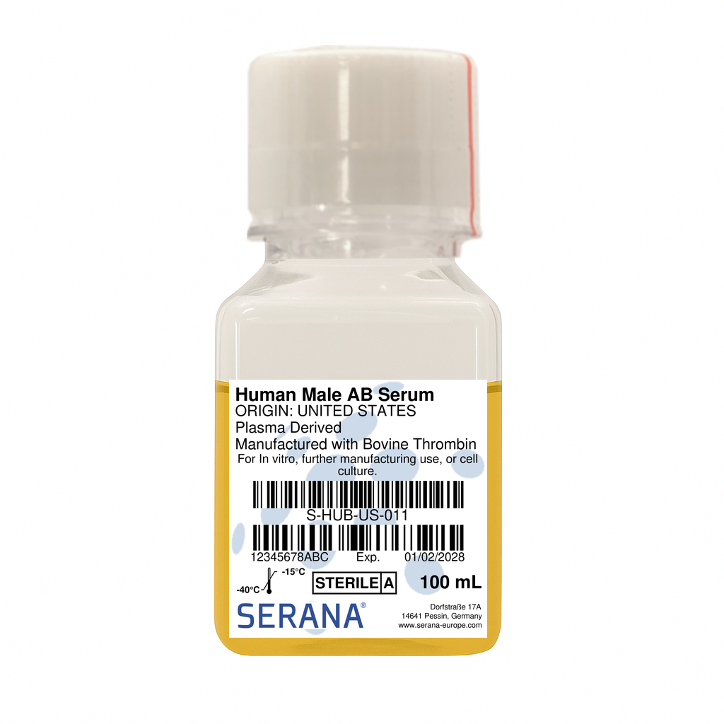 Human Serum, Male AB, Plasma Derived, Sterile Filtered, 100 ml