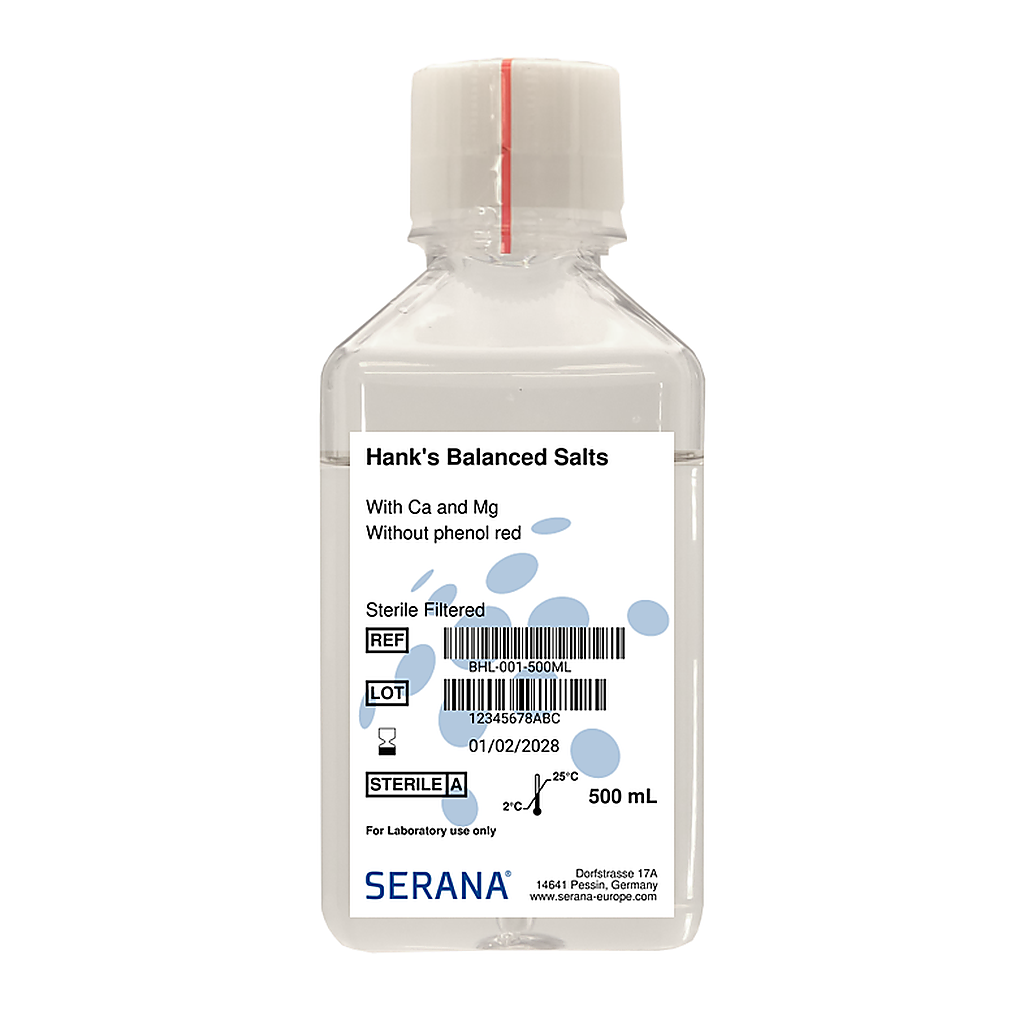 Hank's Balanced Salts Solution, Sterile Filtered, 500 ml