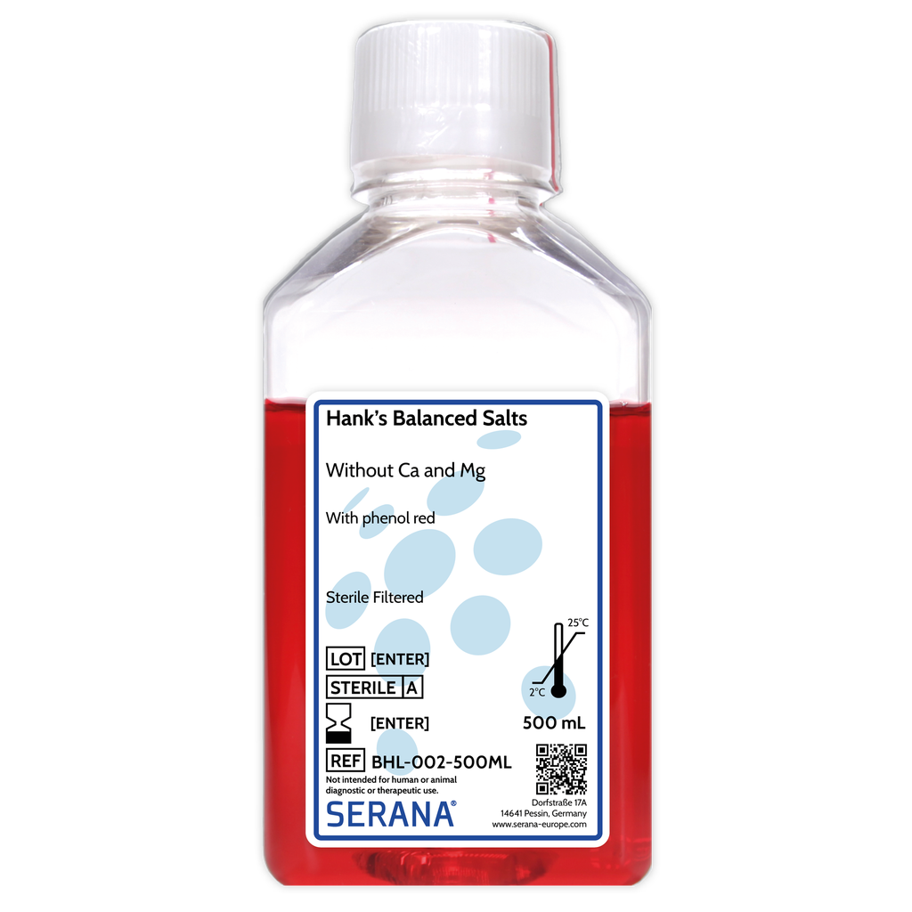 Hank's Balanced Salts Solution, Sterile Filtered, 500 ml