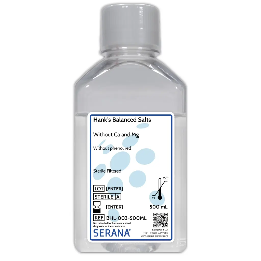 Hank's Balanced Salts Solution, Sterile Filtered, 500 ml