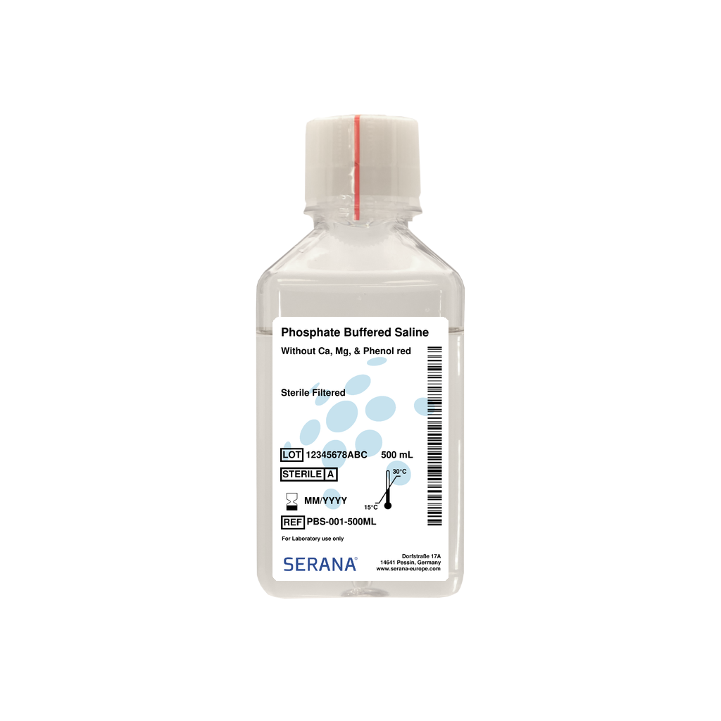 Phosphate Buffered Saline, Low Endotoxin, Sterile Filtered, 500 ml