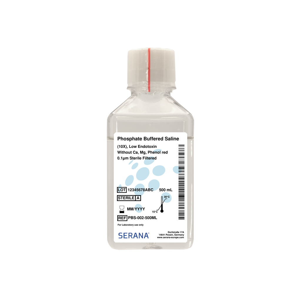 Phosphate Buffered Saline (10X), Low Endotoxin, Sterile Filtered, 500 ml