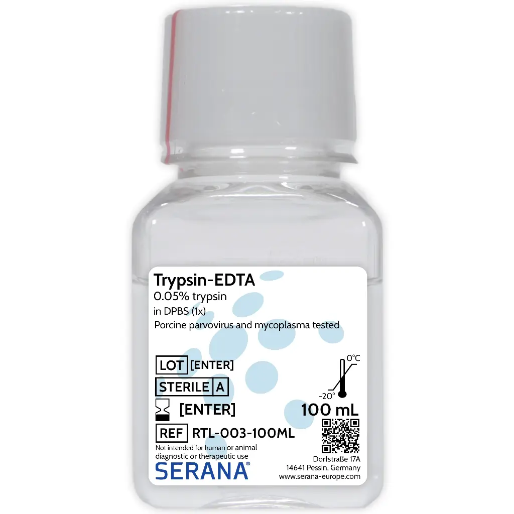 Trypsin-EDTA (0.05%-0.02%) in PBS (1X), Sterile Filtered, 100 ml