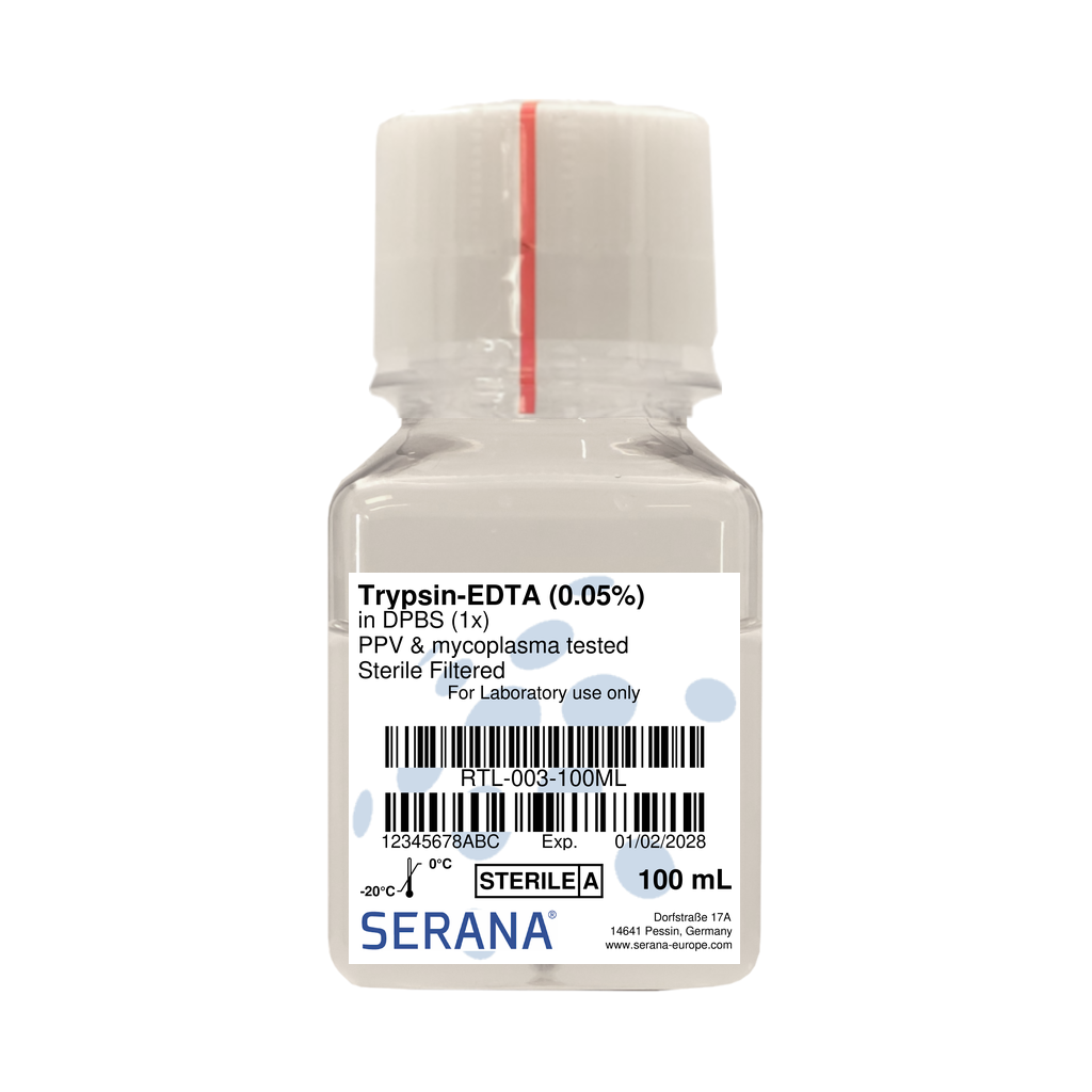 Trypsin-EDTA (0.05%-0.02%) in PBS (1X), Sterile Filtered, 100 ml