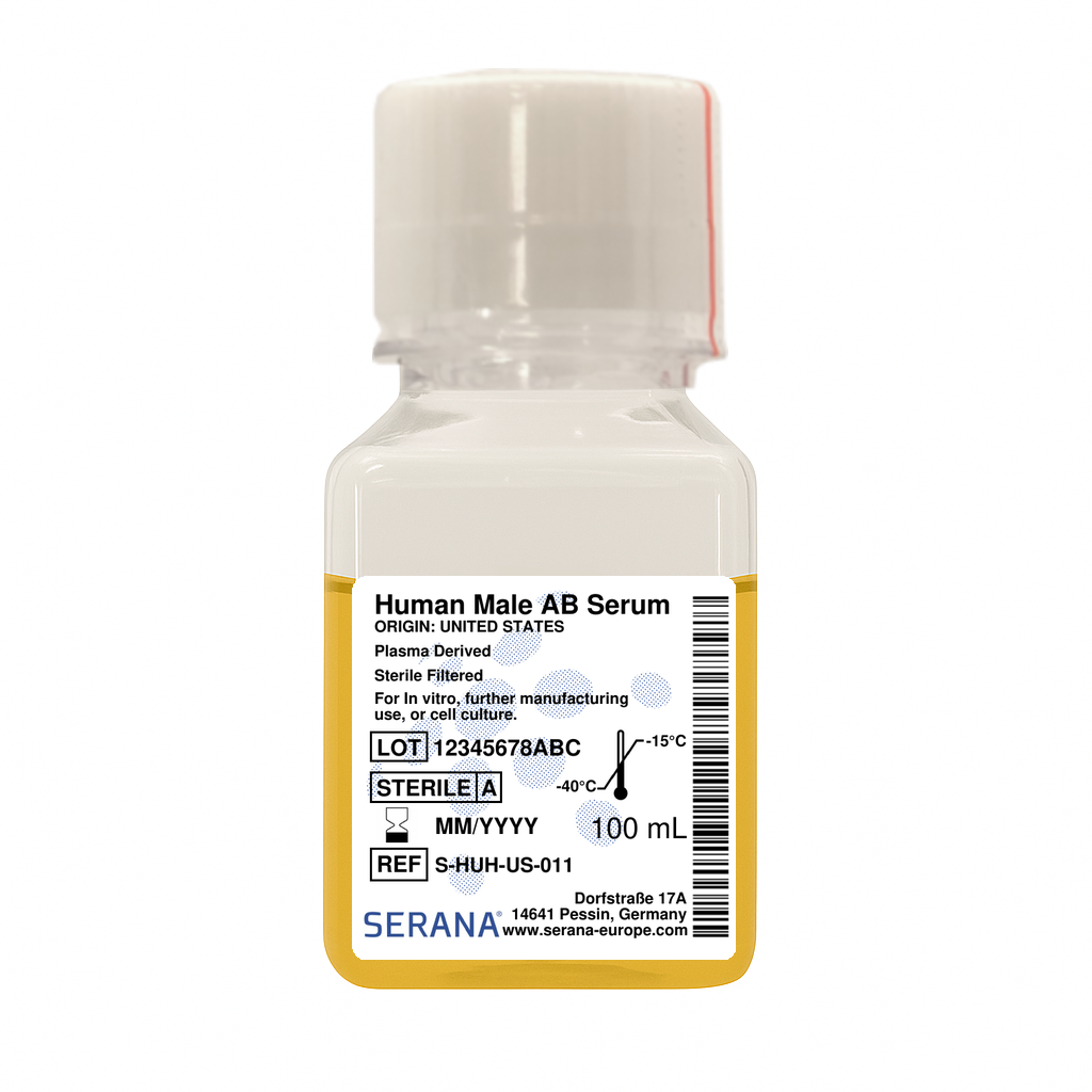 Human Serum, Male AB, Plasma Derived, Sterile Filtered, 100 ml