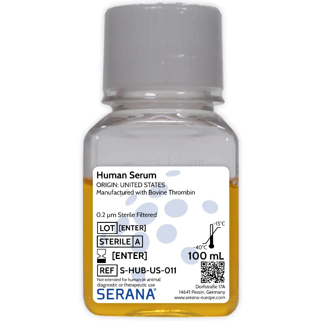 Human Serum, Male AB, Plasma Derived, Sterile Filtered, 100 ml