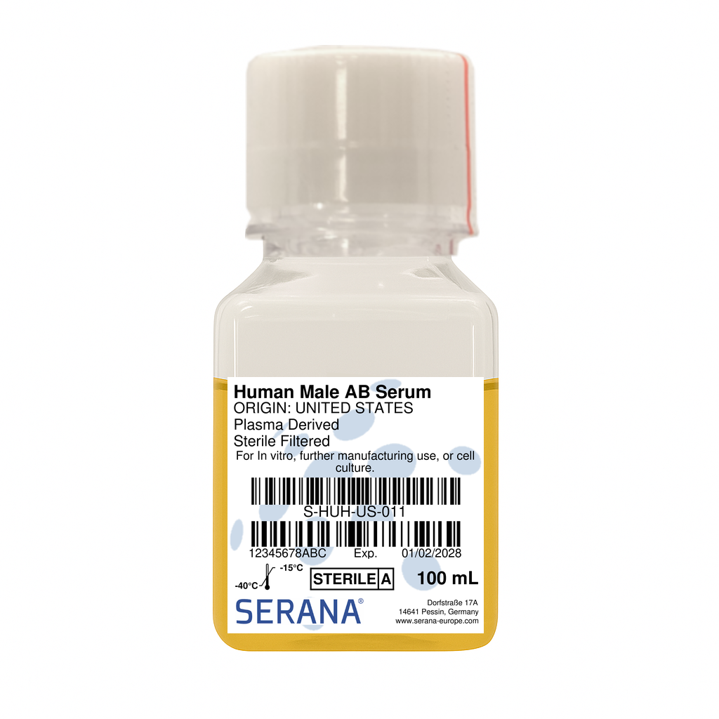 Human Serum, Male AB, Plasma Derived, Sterile Filtered, 100 ml