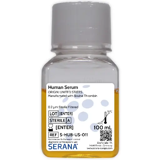 [S-HUB-US-011] Human Serum, Male AB, Plasma Derived, Sterile Filtered, 100 ml
