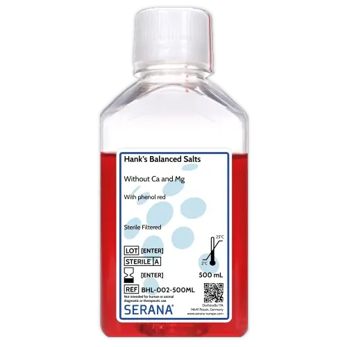 [BHL-002-500ML] Hank's Balanced Salts Solution, Sterile Filtered, 500 ml