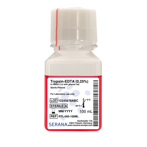 [RTL-005-100ML] Trypsin-EDTA (0.25%-0.02%) in HBSS (1X), Sterile Filtered, 100 ml