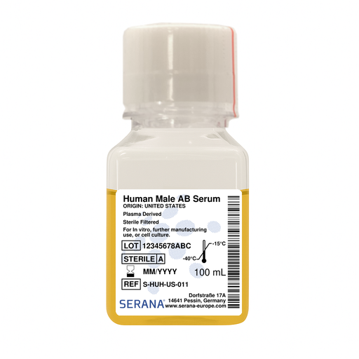 [S-HUH-US-011] Human Serum, Male AB, Plasma Derived, Sterile Filtered, 100 ml