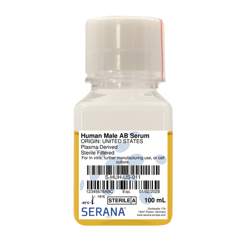 [S-HUH-US-011] Human Serum, Male AB, Plasma Derived, Sterile Filtered, 100 ml